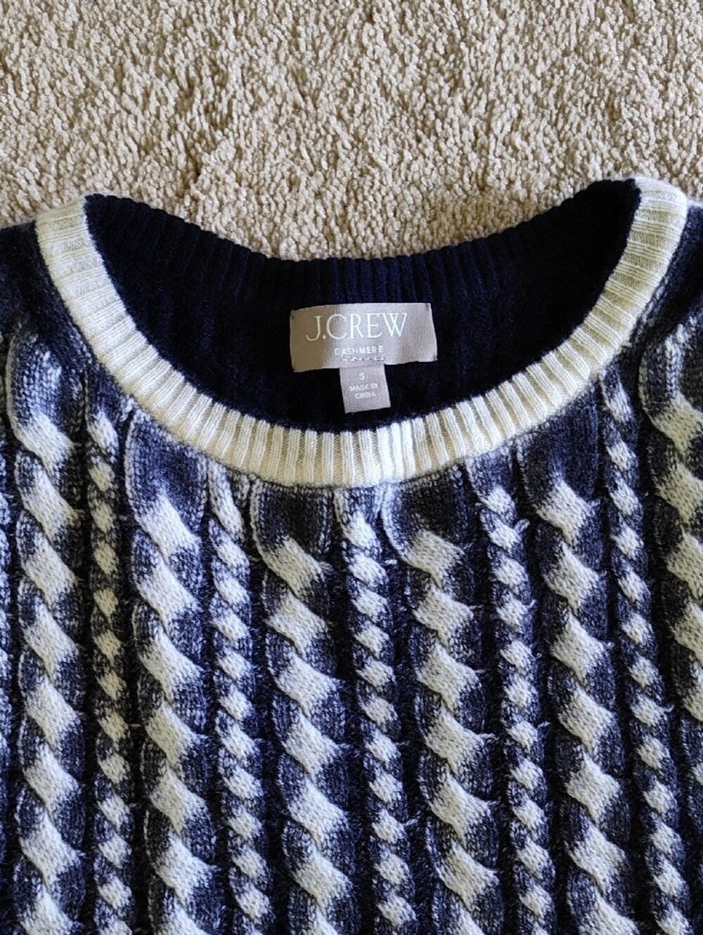 J. Crew Cashmere Navy and White Cable Knit Sleeveless Sweater - Picture 2 of 10
